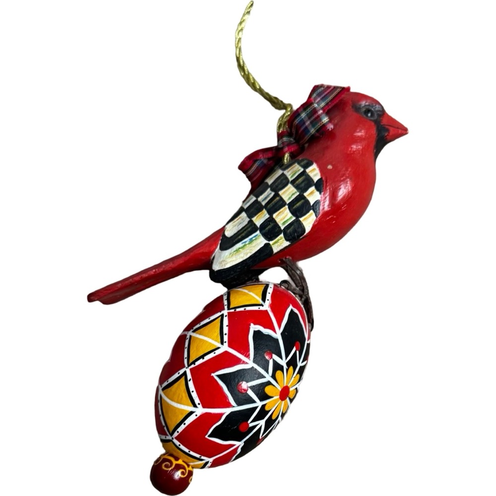 Unbranded Cardinal on Pysanka Egg Ornament‎ Red Excellent Folk Art Hand Painted